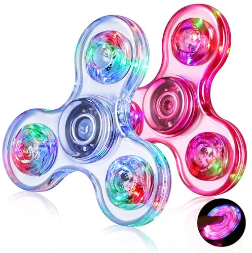 Gigilli Fidget Spinner 2 Pack,Party Favors LED Light Fidget Spinner Spielzeug für Kinder, Stressabbau Anti Angst sensorisches Spielzeug,Valentinstag Ostern Party Taschenfüller Geschenk,Rosa & Weiß