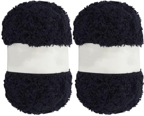 GORGECRAFT 200m 2 Rollen Weiches Korallensamtgarn Chenille Flauschiges Schaf-Sherpa-Fleece Häkeln Nähen Amigurumi Jumbo-Strickgarn Für Taschen Mützen Schals Kleidung Handschuhe Teppiche DIY Schwarz