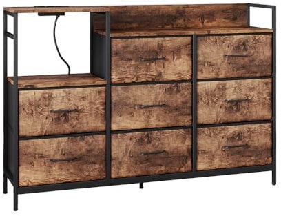 Vicco Sideboard Brian, Eiche rustikal, 132 x 30 cm mit 8 Schubladen und USB