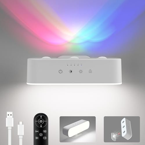 Comzler Akku Wandleuchten, Wiederaufladbare LED-Wandleuchten für Schlafzimmer mit Touch- und Fernbedienung, Kabellose Wandlampe mit 3 Farben, Dimmbare 15 RGB-Farben, 360° Drehbar