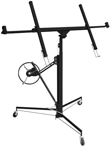 ISOISL Plattenheber Trockenbau, XXL Plattenheber Klappbar,bis max. 68 kg,Heber für Gipskartonplatten,140-325cm höhenverstellbar,Lastarmbreite 290cm,mit 3 Rädern,für Decken und Wände(Schwarz)