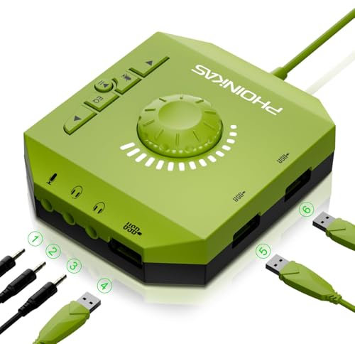 PHOINIKAS Carte Son USB Externe avec Volume Réglable, Adaptateur Audio avec Prise Casque et Microphone 3,5 mm, Concentrateurs USB pour Mac, PC, Mac, Linux, Ordinateur Portable, Plug & Play