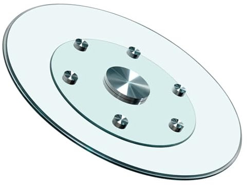 28-Zoll-Lazy Susans aus gehärtetem Glass, Tischplattenspieler mit 6 Hilfsdrehrädern aus Aluminiumlegierung + Glasbasis, leicht zu reinigen, Flexible Drehung(80cm)