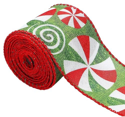 Árbol de Navidad - Cinta de alambre de Navidad, envoltorio de regalo | Cinta de corona de Navidad con impresión de caramelos, cinta de alambre ancha para bricolaje, árbol de Navidad para manualidades