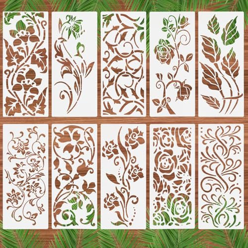 10 Stück Pflanzen Blumen Schablonen, Schablonen Wandgestaltung 30x13CM Wildblumen Schablonen Mixed Media Art Stencils für Malen DIY Geschenkkarten Scrapbooking Fotoalbum