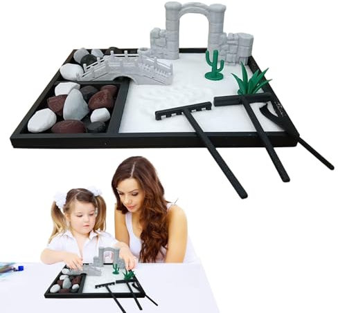 Generisch Jardin de sable Zen - Décoration de jardin zen - Plateau de sable japonais en pierre et sable - Petit ensemble de jardin zen de méditation pour femmes et hommes