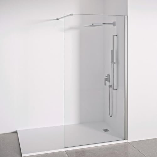 BELLOBATH - Mampara de ducha frontal panel fijo - Transparente - Cristal templado 8 mm Antical en ambas caras - Perfilería Cromo - Ancho adaptable 80-82 cm - Alto 195 cm