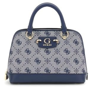 GUESS Damen Neda Dome Satchel, Umhängetasche, Marineblaues Logo