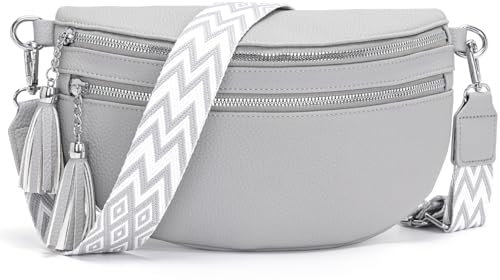 LANXINGLUO Bauchtasche Damen umhängetasche Damen mittelgroß Crossbody Bag Mit Kreditkartenfach und 2 Schultergurten Bags for Women hellgrau