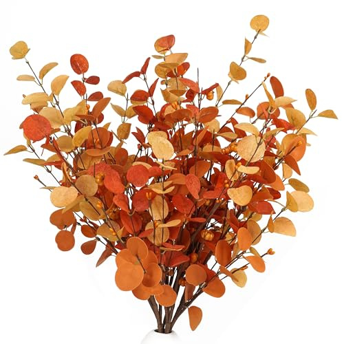 HomeKaren Herbststiele, künstliche Eukalyptus-Herbstblätter, 69,8 cm, Herbst-Blumen-Plektren, Herbstzweige Dekor für Vase, Herbstvasenfüller, Dekoration, Innenbereich, 6 Stück