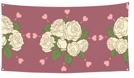 Weiße Rose der Liebe, bedruckte dekorative Flagge zum Aufhängen, 177,8 x 88,9 cm