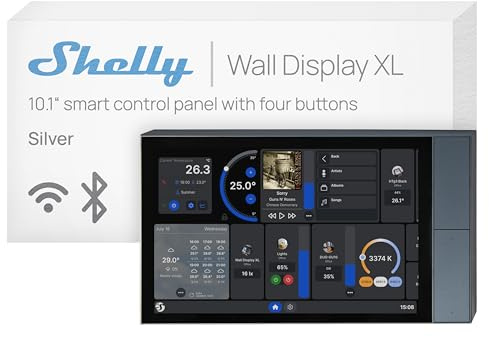 Shelly Wall Display XL Silber - 10.1 WLAN-Smart-Home-Bedienfeld, Vier Tasten, Integriertes 5A-Relais, Neutralleiter Erforderlich, LUX-Sensor, Stereo-Lautsprecher, Steuerzentrale, Home Assistant