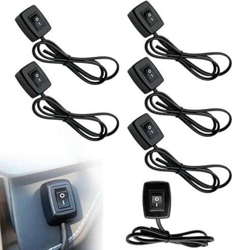 GOEDCH 6 Stück Schalter für Nebelscheinwerfer LED Lichtleiste: 12V/24V 3A Autos DIY Paste Typ Knopfschalter mit 75 cm Kabel, Auto DIY Schalter für Nebelscheinwerfer Scheinwerfer Neonlicht (Schwarz)