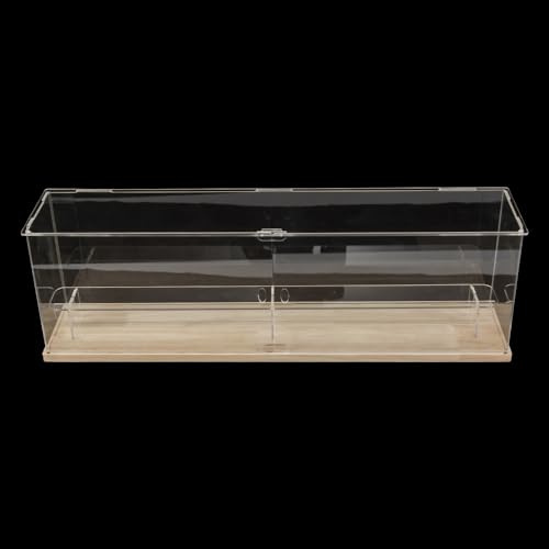 Laneryin Clear Display Case with Wood Protective Base Showcase Storage Box | 60x12.5x18.5cm, Acrylic material, Easy to Assemble, for Mini Figures, Collectibles, Dustproof, Stackable Box, with Door