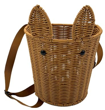 Rückenkorb, Aufbewahrungskorb, Handgefertigt mit und Augen, Gewebter Kinderrucksack aus PP-Rattan zum Einkaufen, Picknick, Zuhause