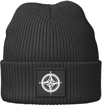 Neverless® Herren Mütze Beanie Kompass Wintermütze mit Aufdruck Outdoor Print Strickmütze Rippstrick
