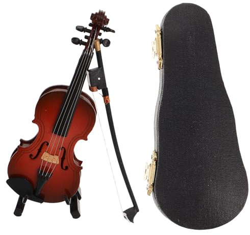 Toyvian Violino in Miniatura con Custodia e Archetto di Violino in Legno da Ornamento di Strumento Musicale da Tavolo per Ufficio e Festa