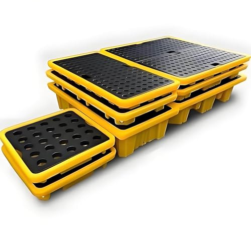 Memykoy Hochleistungsfähige, auslaufsichere Polyethylen-Fasspalette mit Ablaufgitter – Stapelbare Auffangwanne für Öl und Gefahrstoffe 67×67×15cm