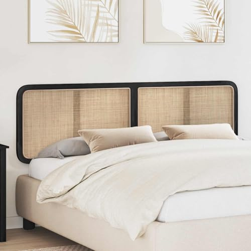 GeenYuu Kopfteil Rattan Schwarz 180x55x3 cm, Massivholz Kiefer, Langlebiges Bett Kopfteil für Schlafzimmer, Einfache Montage