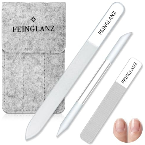 Geiserailie Set de 3 Piezas Limas de Cristal para Uñas Lima Pulidora de Cristal Palito de Manicura Precisión con Acabado Liso Set con Estuche de Fieltro (Blanco)