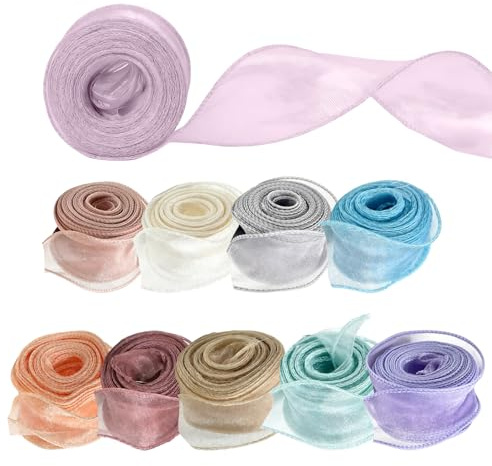 10 Rollen Organzaband, 40mm x 9m Schleifenband Schimmernd für Hochzeitsdekoration, Geschenkverpackung, DIY Bastelprojekte, Blumenarrangements, Partydekoration