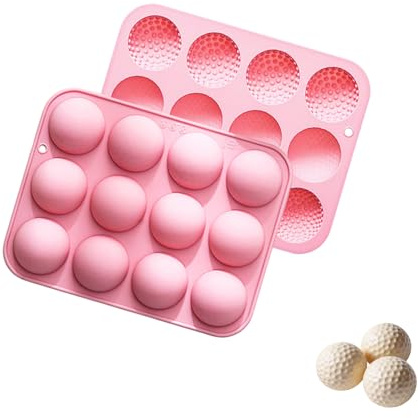 1 Pack Pink Golf Balls Chocolate Mould, 12 Cavity Cake Pop Mould Golf Cake Decorations Silicone, for Cakes Decorations Hot Chocolate Bombs Candy Fondant Bakeware Kitchen DIY Crafting