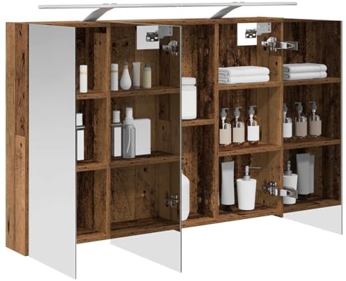 vidaXL Badezimmerspiegelschrank mit Regal Altholz 100 x 14,5 x 70 cm, Badezimmer Aufbewahrung, rechteckiger Schrank, modernes Design, platzsparender Wandspiegel, verstellbares Regal, Organizer