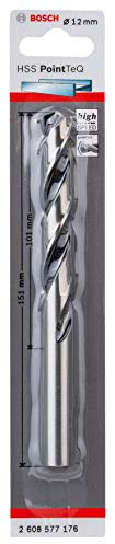 Bosch Accessories 2608577176 HSS PointTeQ (12 x 101 x 151 mm) - Punta Elicoidale per Trapano per Metallo, Acciaio, Fusione o Plastica, Grigio (Argento), Ø 12 mm