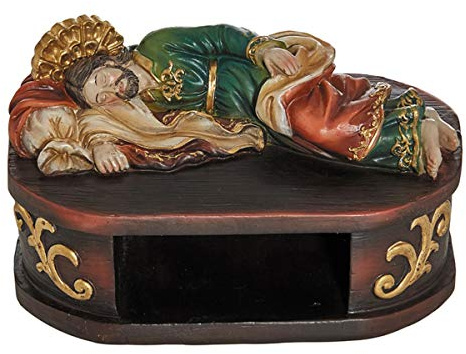 Autom Schlafender St. Joseph mit Regalboden für Rosenkranz, Heiligenstatue, 15,2 cm