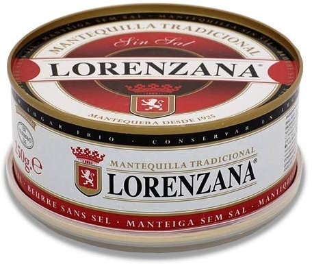 Mantequilla asturiana tradicional LORENZANA sin sal.(varios formatos).Envío GRATIS 24h. (Lata de 250gr, pack 4 unidades)