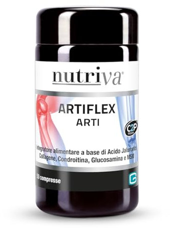 NUTRIVA Artiflex Arti, Integratore Alimentare a Base di Acido Jaluronico, Collagene, Condroitina, Glucosamina, MSM e Prolina, Ideale per la Salute Articolare, 100% Naturale - 50 Compresse