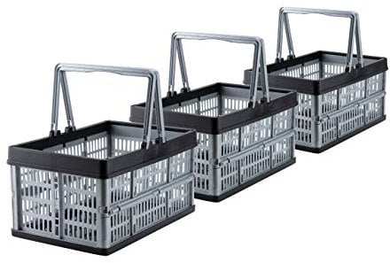 Grizzly Lot de 3 Caisse de Rangement Pliante avec poignées - 16 L - Panier pliable - Empilables
