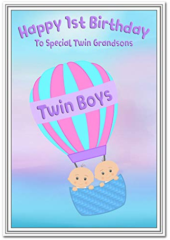 Birthday Cards for Twin Grandsons – First 1st Birthday - Baby Boys – Twin Brothers - 1 year old - Age One - Keepsake Greeting - Happy Wishes - Blank inside to write your own message