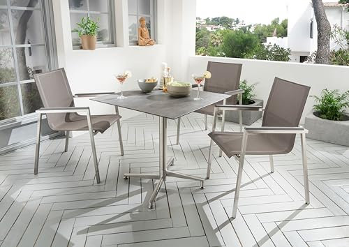 Destiny Sitzgruppe Altos II LOFT 3 Stapelsessel + Tisch 80x80x75cm, HPL-Platte