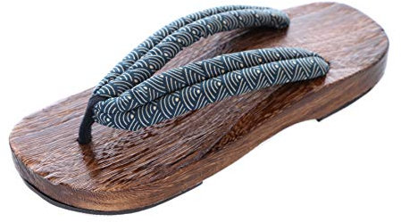 K-G-50-8 Türkis Gemustert Original Japan Geta braun Holz Sandale Tabi Kimono Geisha Kendo Samurai Zehentrenner (Numeric_41)