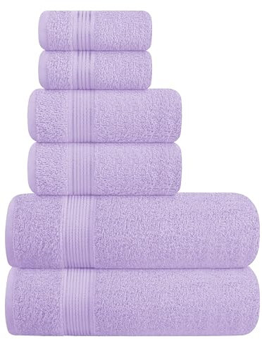 GLAMBURG Ultra Soft 6er-Pack Baumwoll-Handtuch-Set, enthält 2 übergroße Badetücher 70 x 140 cm, 2 Handtücher 40 x 60 cm und 2 Waschbetten 30 x 30 cm, Dunkelviolett