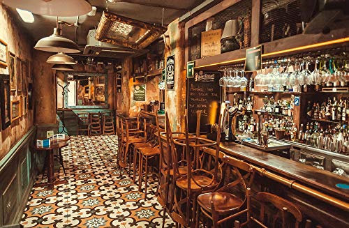 BAR Fototapete VLIES-350x260 cm (3949A)-Retro Diner Cafe Holz-Struktur Design Vintage Pub Wandtapete-Inkl. Kleister-Vliestapete Bild Dekoration Wand-Dekor Moderne Motiv-Tapete Panorama Poster XXL