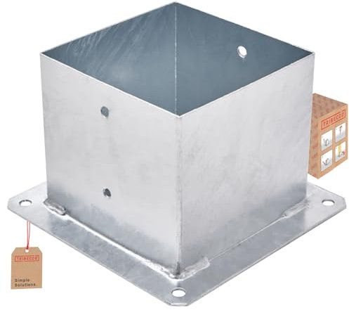 TRIBECCO® Douille à visser pour poteaux en bois carré galvanisé à chaud (160 x 160 mm) - Poteau de sol - Support de clôture - Plaque de sol - Support d'ancrage