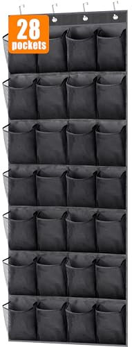 MISSLO 28 Große Taschen Hängender Schuh Organizer über der Tür, Kleiderschrank Schuhhalter Mesh Hängende Lagerung Schuhregal Zum Hängen, Schwarzer