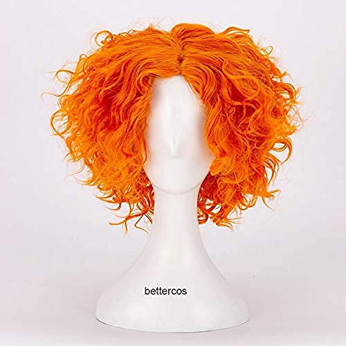 ydound Anime Coser Alice in Wonderland 2 Mad Hatter Cosplay Perücken Tarrant Hightopp Orange Kurzer lockiges hitzebeständige synthetische Haarperücke + Perücke-Kappe
