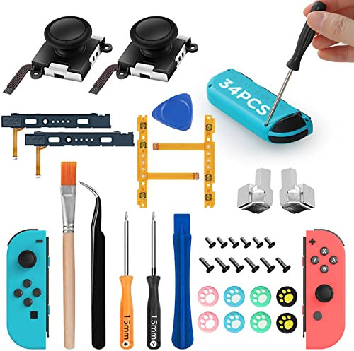 GeeRic Reparación de Repuesto para Switch Joy con, 34en1 Recambios de Joystick Compatible con Switch Joycon con Kit de Destornilladores