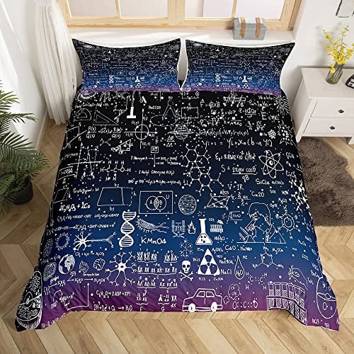 Mathematik-Bettwäsche-Set, Mathematik-Formel, Biologie, Mathematik, Geometrie, Wissenschaft, Bettbezug für Jungen, Mädchen, Teenager, Galaxie, Tagesdecke, Einzelbett