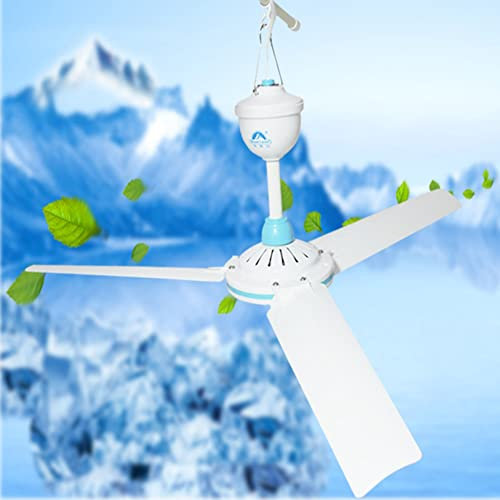 ShiningLove Ventilatore da soffitto DC 12 V, diametro 19,7, lunghezza lama 7,87, ventilatori da campeggio per tenda, camper, gazebo, casa, ventilatore da campeggio (bianco blu)