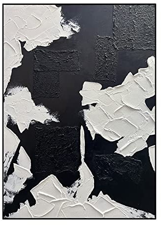 Ölbilder Auf Leinwand Handgemalt, Schwarz-Weiße Textur, Geometrische Farbabstimmung, Minimalistisch, Moderne Abstrakte Kunstwerke, Rahmenlose Originale, Handgemalte Ölgemälde Auf Leinwand, Wand