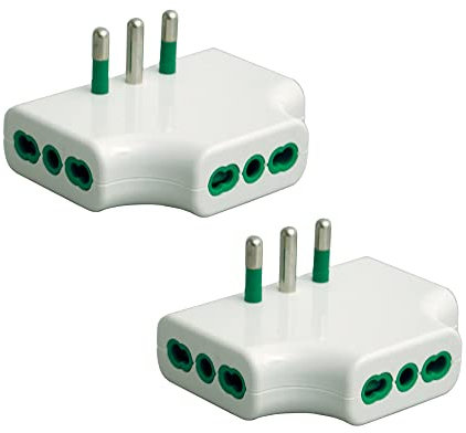 FANTON 82220-B2 - set 2 pezzi adattatore presa tripla piatta SALVASPAZIO multipla 1 spina italiana GRANDE 16A 3 prese italiane spazi stretti