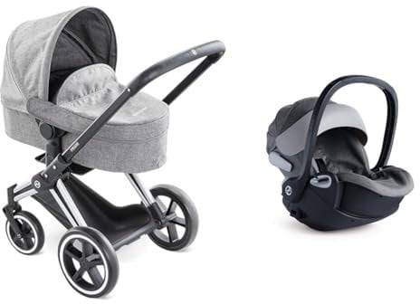 Corolle 9000140770 - Mon Grand Poupon Cybex Puppenwagen & 9000141390 - Cybex 2in1 Puppen Trageschale und Wiege, mit Gurt und Verdeck, kann mit dem Cybex Puppenwagen verbunden Werden
