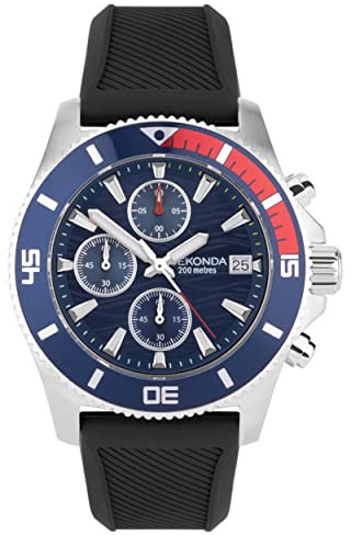 Sekonda Pacific Wave Herren-Chronograph, 42 mm, analog, Datumsanzeige, Edelstahlarmband, blau, Armband