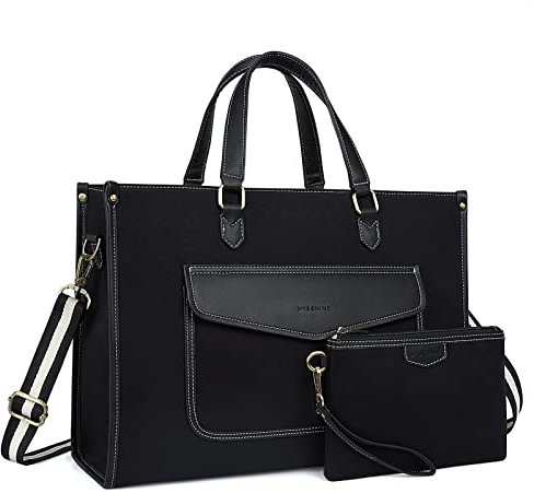 Missnine Sac Cabas Femme Sacs pour Ordinateur Portable 15,6 Pouces, Grande Capacité Sac à Main Sacs bandoulière Portés épaule en Toile pour Voyage Travail, Ensemble 2 Pièces, Noir