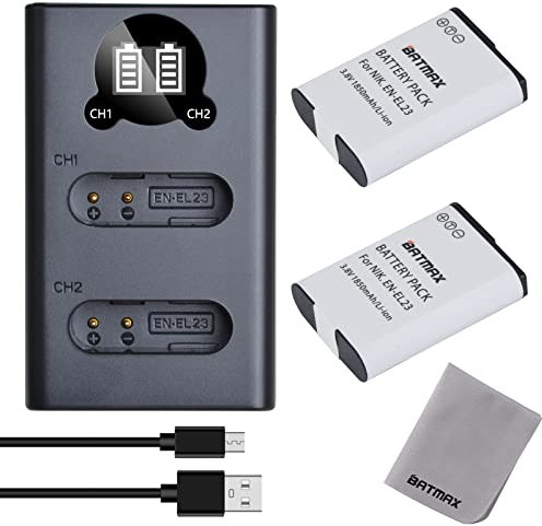Batmax Lot de 2 chargeurs de batterie EN-EL23 avec port USB de type C compatibles avec appareil photo Nikon Coolpix B700, P600, P610, P610s, P900, P900s, S810c