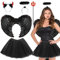 Singtis Engelsflügel Schwarz, Schwarzer Engel Kostüm Set, Schwarzer Engel Kostüm Damen, Schwarze Flügel, Gefallener Böser Engel Kostüm, Kostümparty Halloween Kostüm Engel für Damen